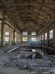 Destroyed and Abandoned interior of Large Mechanical Warehouses, Reggio Emilia, Italy