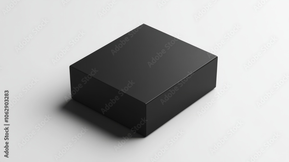 Poster a minimalist square black box with soft shadows and subtle highlights, placed on a white background