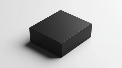 A minimalist square black box with soft shadows and subtle highlights, placed on a white background