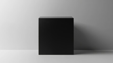A minimalist square black box with soft shadows and subtle highlights, placed on a white background