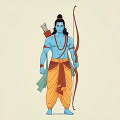 Lord Rama holding his bow, representing righteousness and protection in Hindu mythology