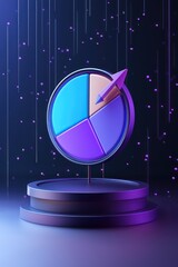 A 3D model illustrating statistical data analysis with a pie chart and pointer.