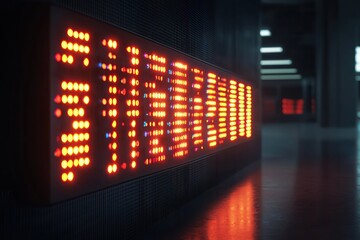 Obraz premium Detailed 3D model of a stock ticker display with moving financial data.