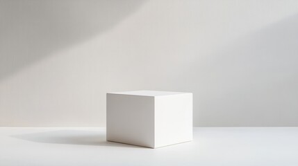 A minimalist white box with rounded corners and soft lighting, against a completely white background