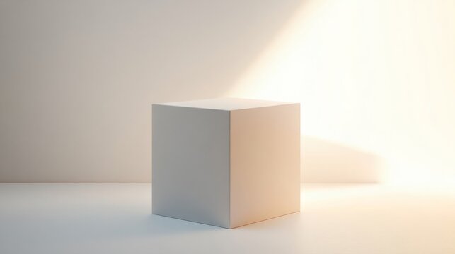 Fototapeta A minimalist white box with rounded corners and soft lighting, against a completely white background
