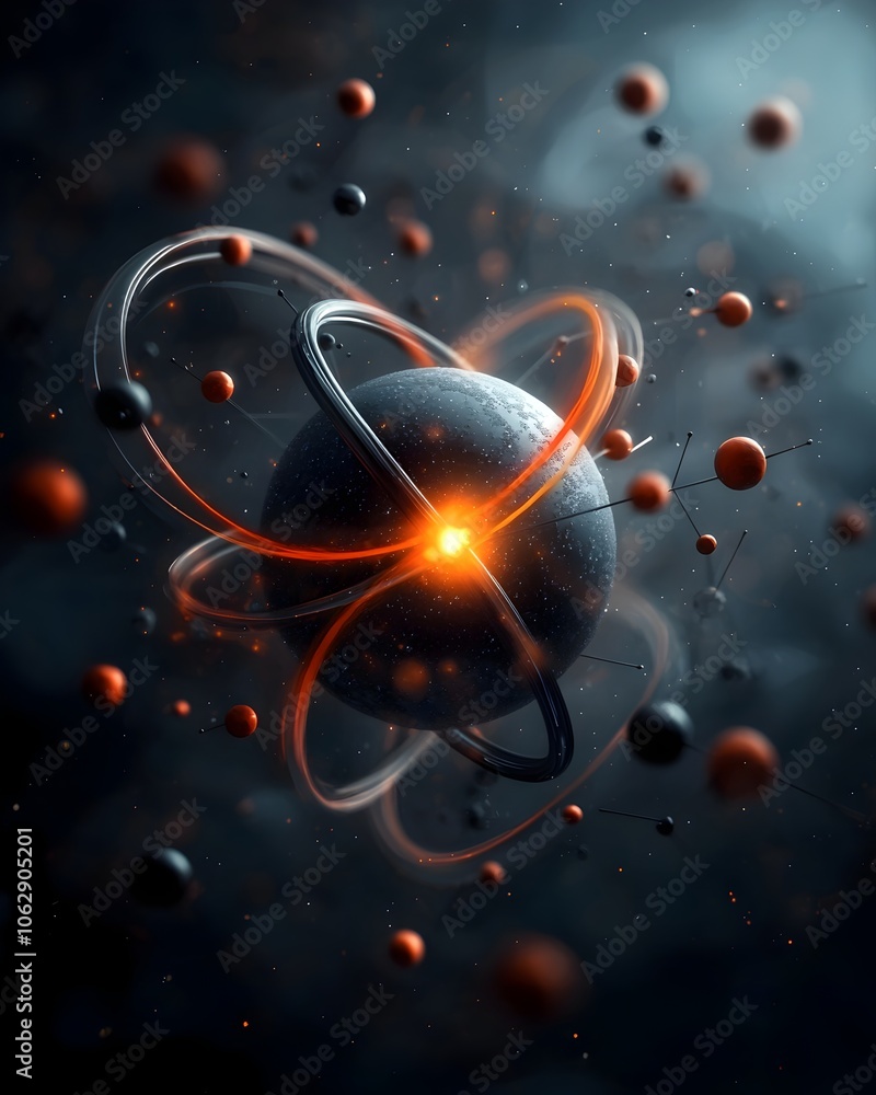 Poster mesmerizing spherical molecular structure pulsing with dynamic kaleidoscopic energy and transformati