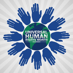 Universal Human Rights Month. December. Holiday concept. Template for background, banner, card, poster with text inscription. Modern illustration.
