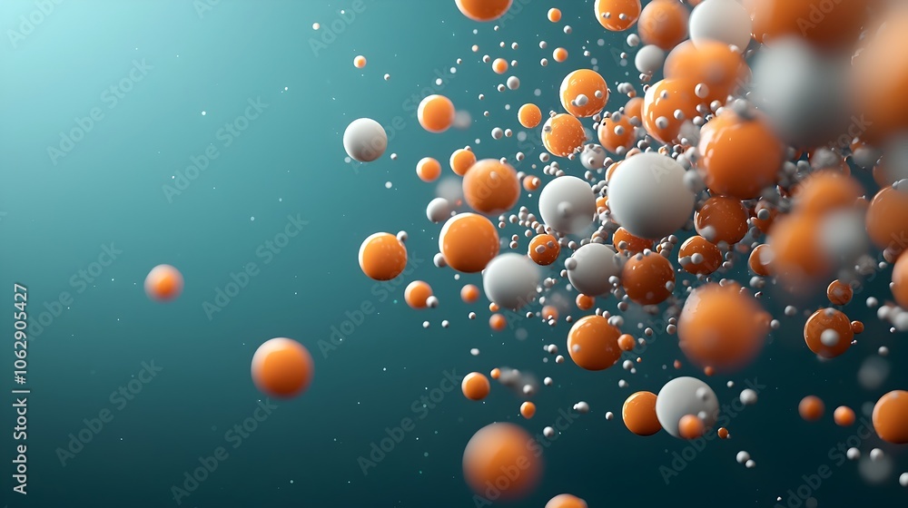 Poster striking molecular formations spherical in shape but dispersed in intriguing clusters depicted in a 