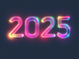 A graphic featuring large "2025" numbers made to look like glowing neon lights on a plain dark background. The neon effect is subtle but striking, with a faint glow around the numbers.
