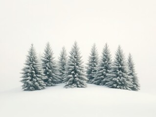 Naklejka premium Minimalist illustration of snow-covered pine trees in a serene winter landscape