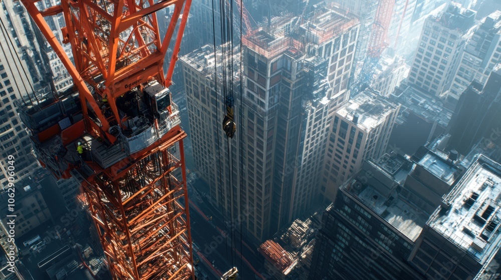 Poster a close-up of a crane operator at work, controlling