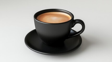 Obraz premium A minimalistic black coffee cup filled with freshly brewed coffee, no sugar or milk, on a white background