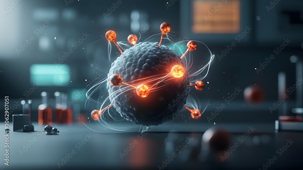 Poster captivating spherical molecule with dynamic energy and ethereal glowing orb showcasing an intricate 