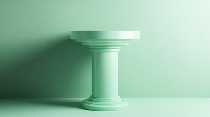 A mint green pedestal with soft reflective surfaces. empty podium stage
