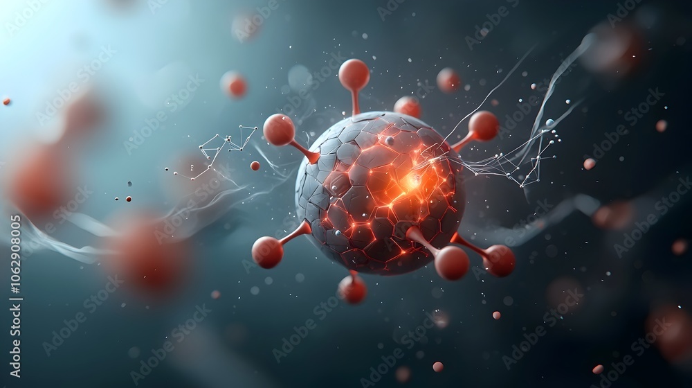 Poster intricate and mesmerizing molecular structures spherical particles and glowing energy fields dance a