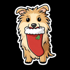 Obraz premium Shetland Sheep Dog Holding A Christmas Stocking With Joyful Expression