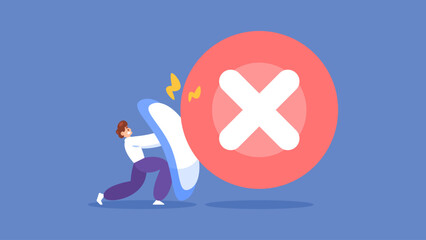 concept of refusing failure. effort not to make mistakes. refuse not to fail or not succeed. illustration of a man using a shield to block an attack cross symbol. flat style design. elements