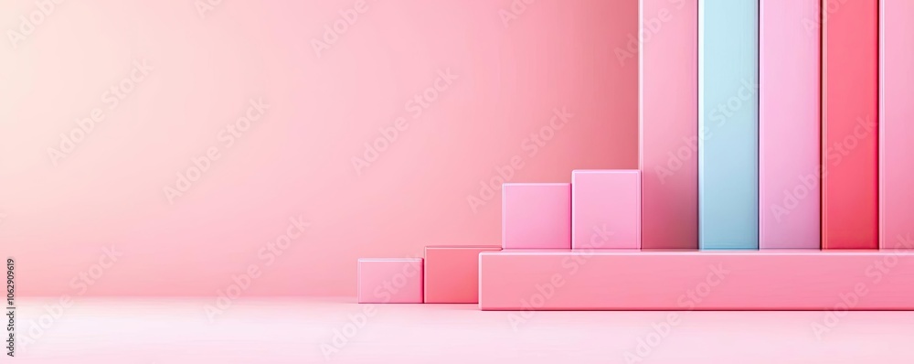 Poster stylish bar graph in vibrant colors on a soft pink background.