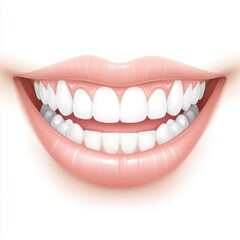Close-up of a bright smile showcasing perfect white teeth on a white background.