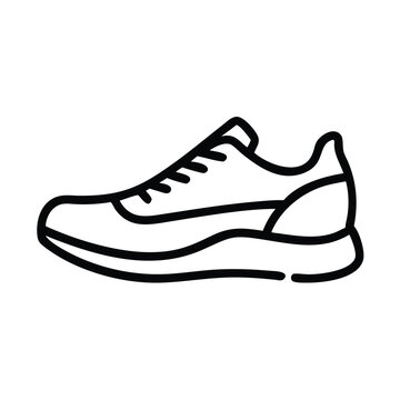 recommend clip art: Running shoe outline icon in black and white, Simple black and white outline icon of a running shoe, representing fitness, sports, and active lifestyle, isolated on a white background.