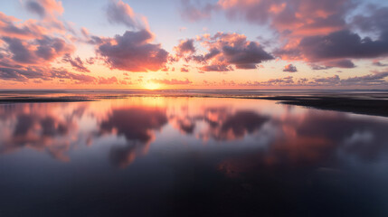 Fototapeta premium Tranquil Sunset Over a Calm Lake with Reflections of Clouds