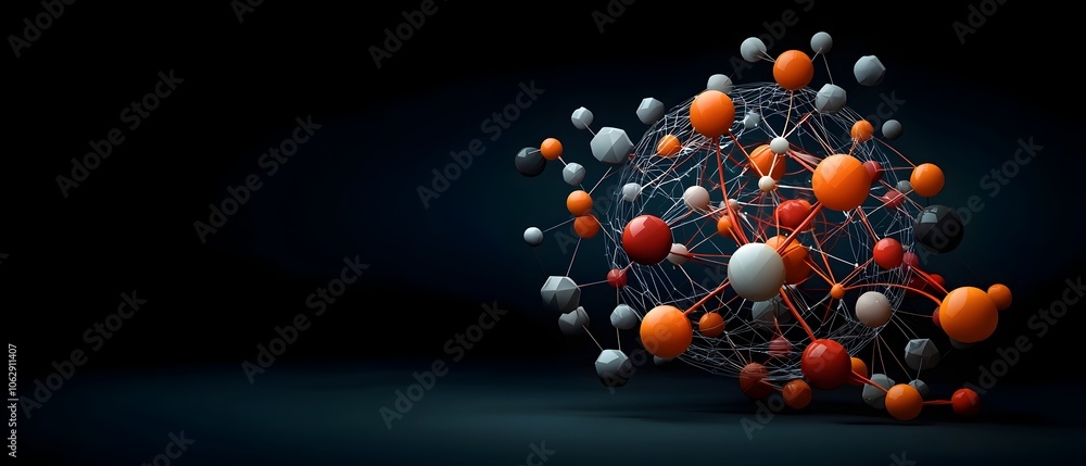 Poster glowing orb of intricate interconnected molecular structures with a fractal like internal architectu