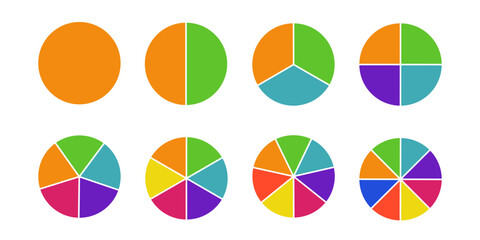 Circular chart. Wheel division into fractions with colorful segments, circular shape sectors. Vector infographic
