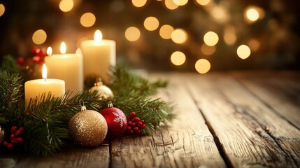 Cozy Christmas Candle Arrangement with Ornaments