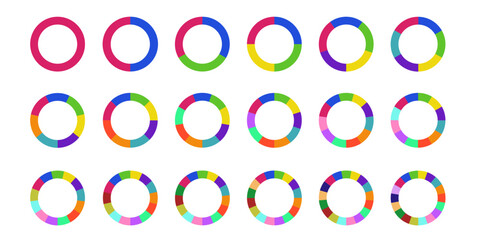 Circular chart with segments. Wheel division into fractions, circular shape sectors. Vector infographic