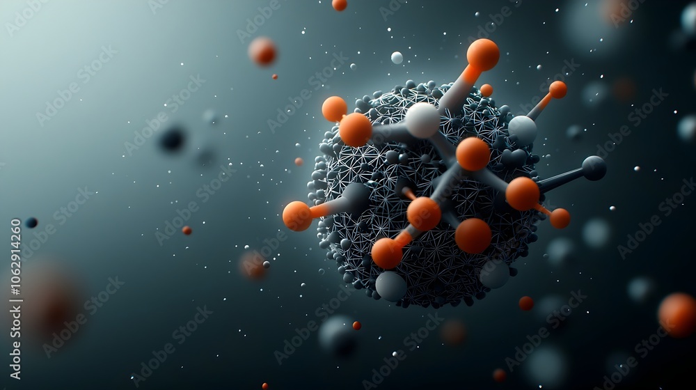 Poster intricately patterned spherical molecular structure with dynamic cinematic lighting and a futuristic