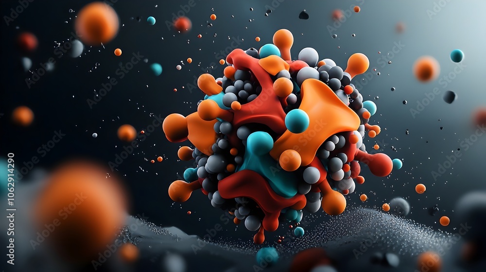 Poster vibrant and intricate molecular structure visualization colorful dynamic and striking digital art re