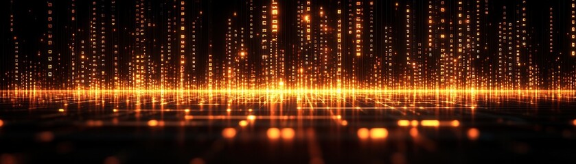 Naklejka premium A stunning abstract background featuring golden elements and glowing light reflections, perfect for digital and technological themes.