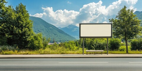 Empty Billboard for Outdoor Promotion at Bus Stops. Advertisements can be showcased here in this unoccupied street area, making it ideal for advertising media opportunities.