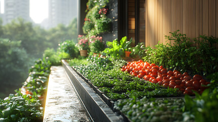 Hydroponic Rooftop Farm Growing Fresh Vegetables in Urban Environment
