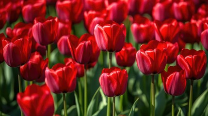 Vibrant Red Tulips in Full Bloom