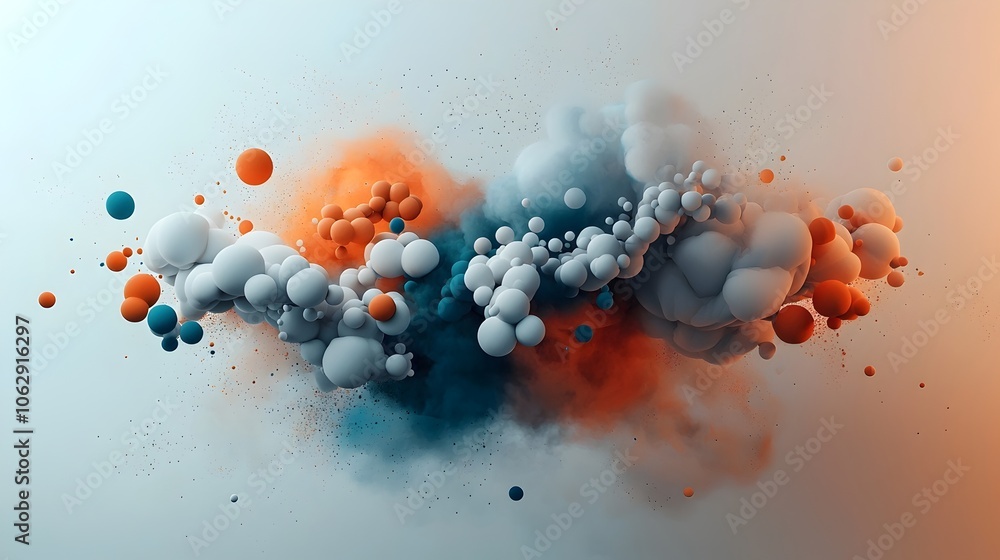 Poster ethereal and dynamic molecular formations blending into graceful fluid chemical structures with soft