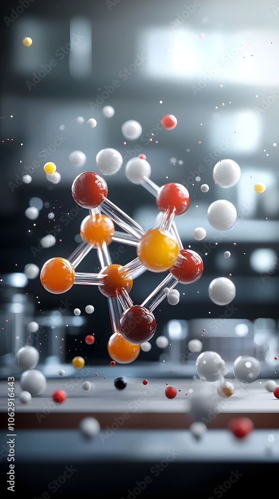 Poster captivating molecular model a prismatic and iridescent digital interpretation of mesmerizing molecul