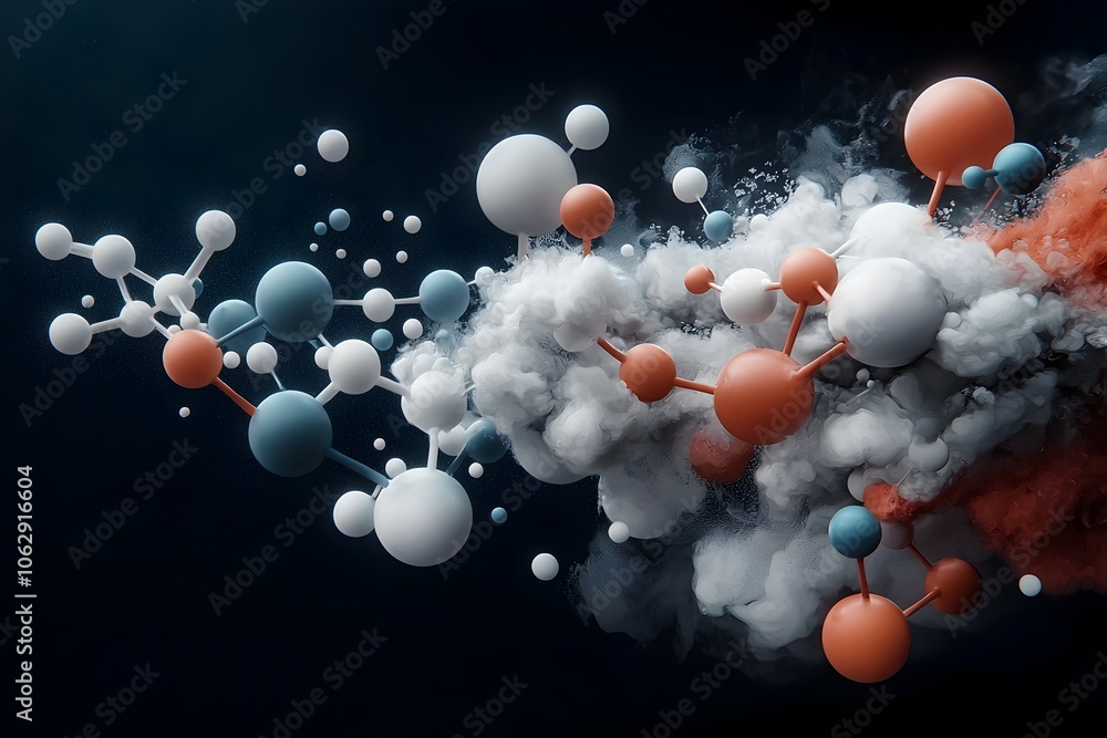 Poster captivating molecular structures orb like in form yet scattered in alluring patterns depicted in a d
