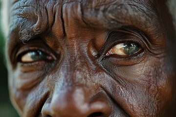 Close-up of an elderly man’s face, with a wise and kind expression