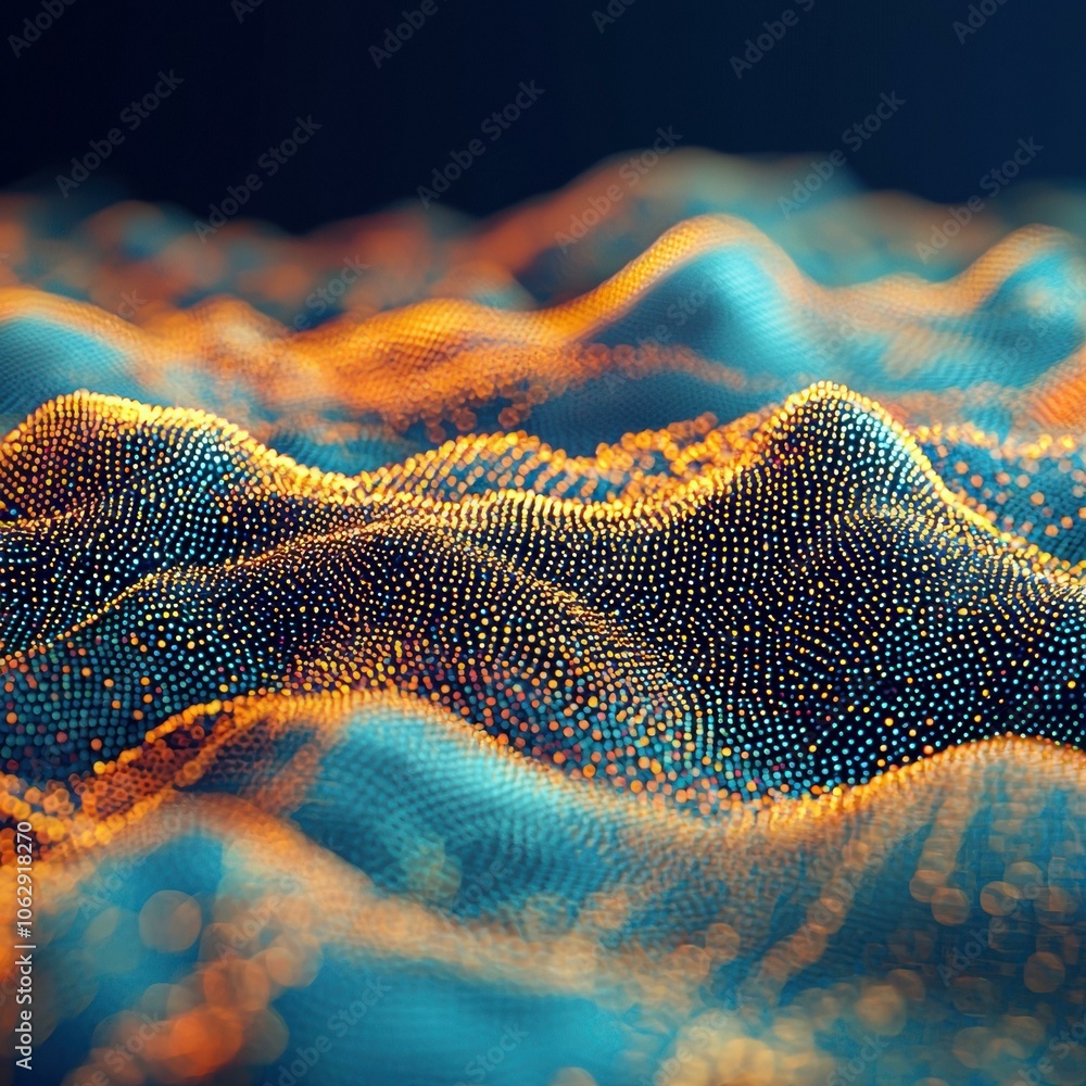 Poster abstract wave pattern with glowing dots. ai.