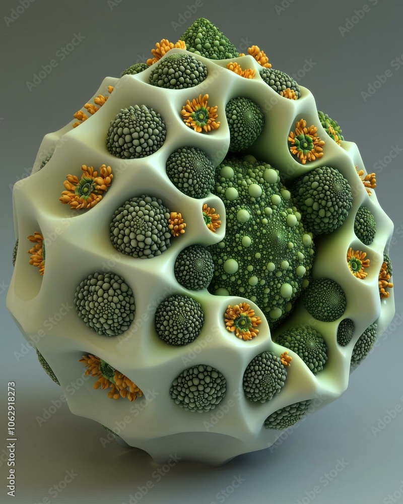 Poster a 3d rendering of a sphere with a complex, organic texture. ai.