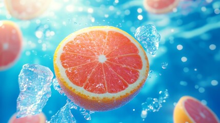 Floating delights, a single orange and its luscious slice suspended in midair, refreshing spectacle