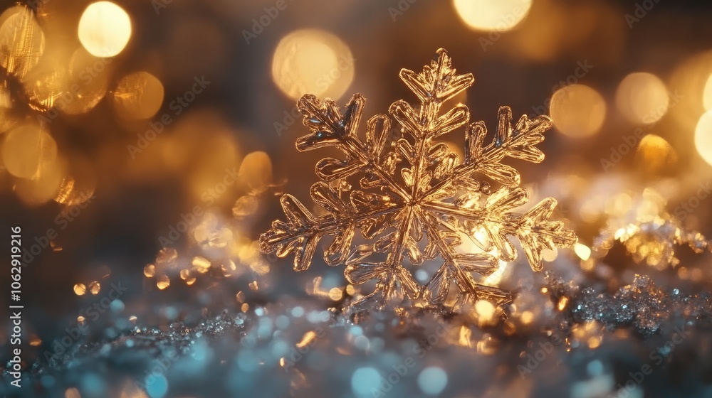 Poster sparkling snowflake with bokeh background
