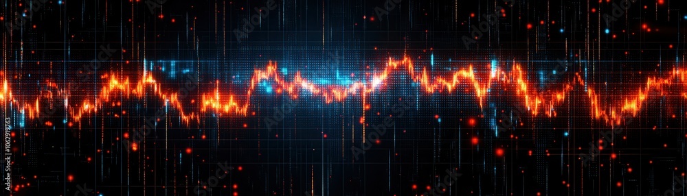 Poster abstract digital background with glowing orange wave, representing energy and data in a futuristic d