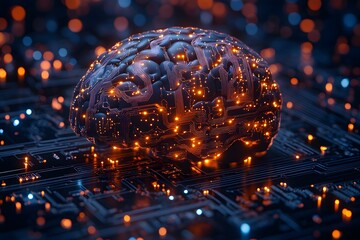 Digital Brain Overlaid with Circuit Patterns