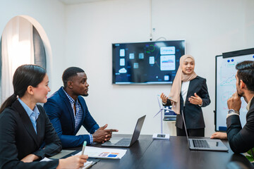 Multiracial business people having meeting and brainstorming discussed about work in conference room in the creative office.