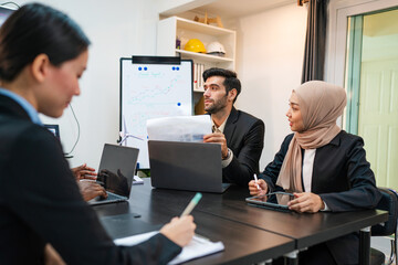 Multiracial business people having meeting and brainstorming discussed about work in conference room in the creative office.