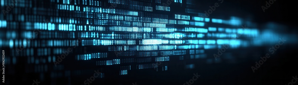 Poster dynamic abstract background featuring glowing blue lights, representing data flow and technology inn