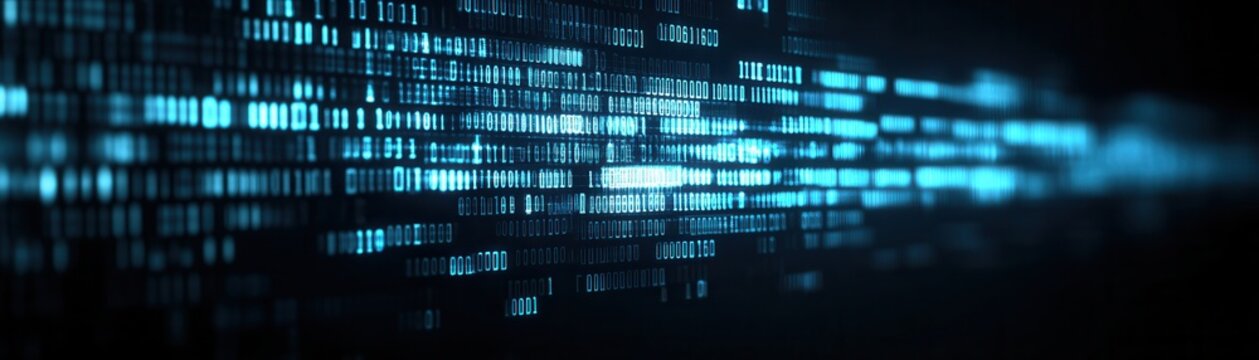 Dynamic abstract background featuring glowing blue lights, representing data flow and technology innovation in a digital space.