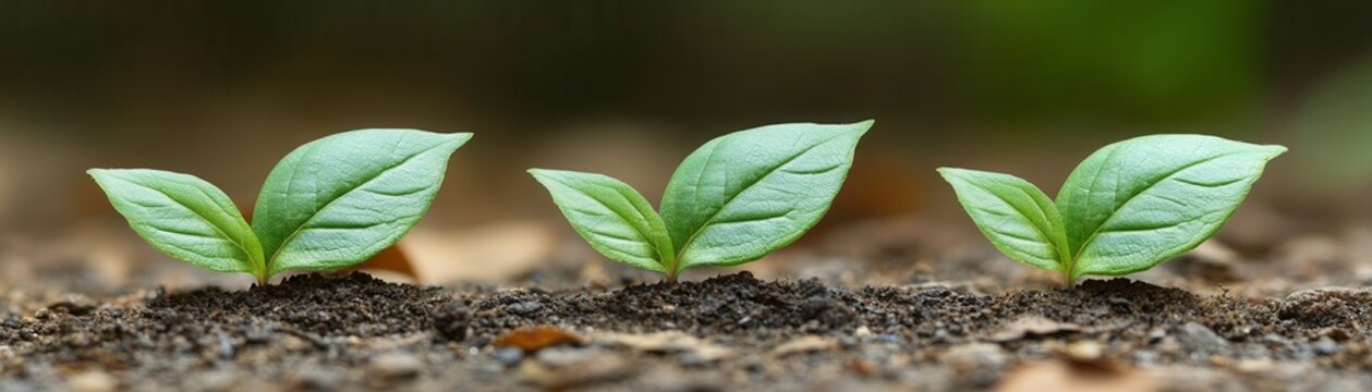 Fresh green leaves sprouting from rich soil, symbolizing growth, renewal, and the beauty of nature in a vibrant ecosystem.